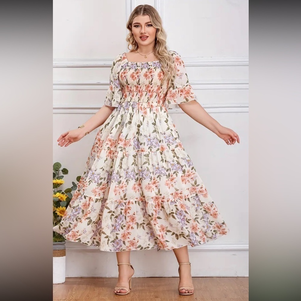 NEW Floral Romantic Floral Square  neckline smocked Maxi plus 3/4X 🌸🌺🌹 BRB SL 09
